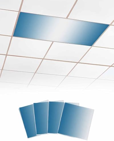 Blue Ombre Geometric Stripes Rainbow Pastel White Magnetic Fluorescent Light Covers for Ceiling Lights 2 x 4 Feet,Office Classroom Kitchen Drop Ceiling Light Covers Lighting Filters Shade 4 Packs