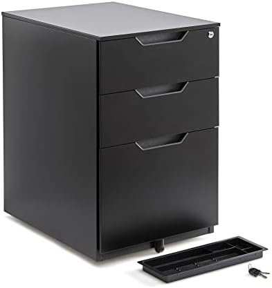 Amazon Basics 3-Drawer Mobile File Cabinet with Lock, Rolling Filing Cabinet for Hanging Files, Black, 20.71" D x 15.51" W x 24.29" H