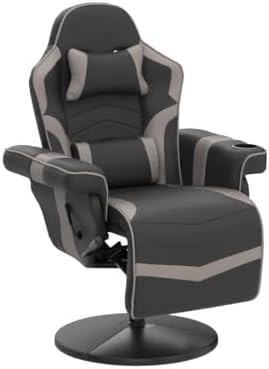 LVUYOYO Reclining Gaming Chair, Gaming Chair with Footrest and Massage, High Back PU Leather Gaming Recliner w/Adjustable Height, Swivel Game Chair with Lumbar Support, Cup Holder, Headrest