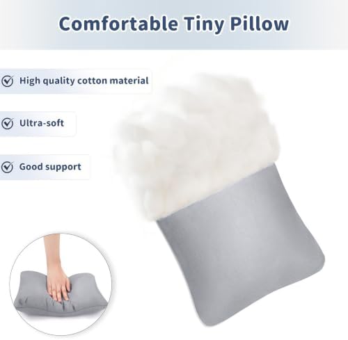 Pro Goleem 2-Pack Small Pillow, 7"x11" Mini Pillow for Travel, Camping, Sleeping, Nap & Neck, Lumbar, Knee Support, for Office,Bed, Car, Air, Tiny Cushion for Kids, Pets, Adults (Grey)