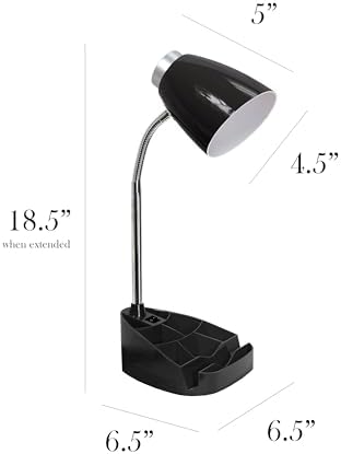 Simple Designs LD1067-BLK Compartmental Desk Lamp with iPhone/iPad/Tablet Stand, Bendable Gooseneck, for Office, Living Room, Nightstand, Library, Entryway, Black