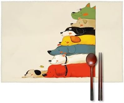 Stacked Dogs Colorful Washable Placemats Set of 4, Durable Heat Resistant Table Mats 17.7 X 11.8 Inch for Dining Table Kitchen Decor Indoor Use