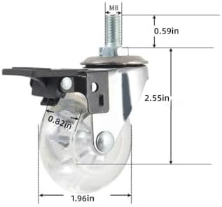 Castor Wheels 2-inch 8 * 15 Screw Brake Transparent Wheel Screw Threaded Stem Casters Office Chair Caster Wheel Clear Swivel Casters with Brake for Sofa Chair Cabinet Casters Wheels,Stem Casters