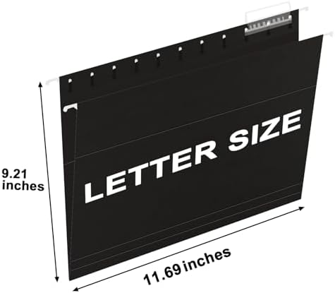 HERKKA Hanging File Folders, 30 Pack Reinforced Letter Size Hanging Folders, Designed for Bulky Files, Filing Cabinet, 1/5-Cut Adjustable Tabs (Black)