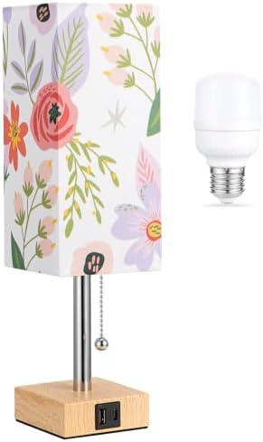 aooshine Flower Small Table Lamp for Bedroom - 3 Color Temperature 3000K 5000K 4000K Bedside Lamp, Pull Chain Control, USB A and C Ports, Bulb Included