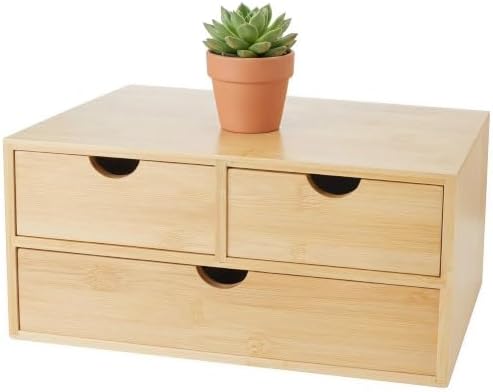 Charmewooden Bamboo Desk Organizer with 3 Drawers, Countertop Organizer with Drawers Makeup Storage Drawer 3 Drawers Tabletop Storage Organization Box Home Office Workspace