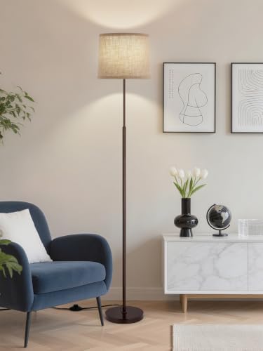 60" Modern Floor Lamp with Linen Shade, 3 Color LED Bulb & Foot Switch