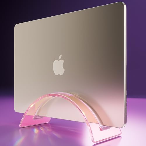 Acrylic Vertical Laptop Stand for Desk,Acrylic Invisible Desktop Notebook Dock,Vertical Laptop Holder Space-Saving Organizer for All MacBook, Surface, Samsung, HP, Dell-Pink…