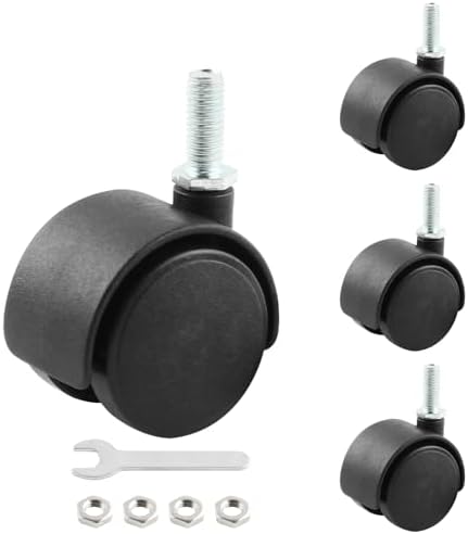 HOWDIA 1.5 Inch Swivel Caster Wheels for Cart, M8-1.25×20mm Threaded Stem Heavy Duty Casters, Nylon Wheels Replacement for Furniture, Table, Cabinet, Shelf（No Brake, 4 Pack）