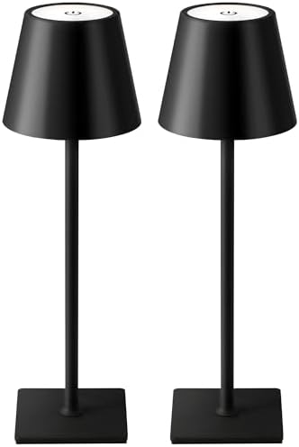 KDG 2 Pack Cordless Black Table Lamps, Rechargeable Portable LED Desk Lamps