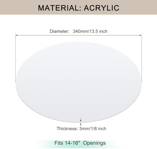 Lampshade Diffuser, 13.5" Diameter Round Diffuser Lamp Shade for Drum Style Lampshades Pendants Softening Light, DIY Light Fits 14-16" Openings, Frosted White Acrylic