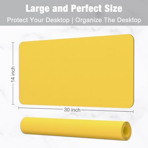 Hsurbtra Desk Pad, 30" x 14" PU Leather Desk Mat, XL Extended Mouse Pad, Waterproof Desktop Blotter Protector, Non-Slip Ultra Thin Large Laptop Keyboard Writing Mat for Office Home, Yellow