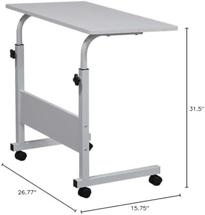 Standing Desk - Side Table Adjustable Height, Portable Laptop Cart, C-Shaped Bed Couch end Tables with Edge Stopper - Wheels for Living Room Bedroom Walking Pad Treadmill 31.5Inch White