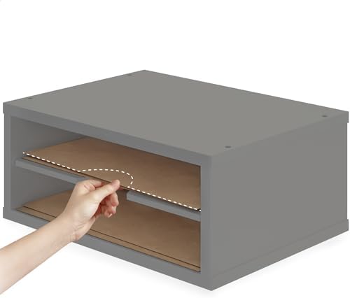 Ballucci File Organizer, 2-Tier Document Paper Sorter, Stackable Wood Desk Organizer Mail Holder, Monitor Stand with Storage Shelves, Gray
