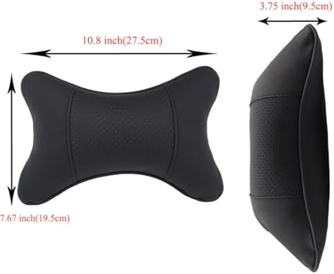 2 Packs Car Neck Pillows, Dual-Side PU Leather Car Headrest with Fiber Filling, Universal Soft Neck Support Pillow for Car, Home & Office (Black)