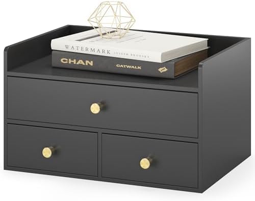 Bamboo Desk Organizer with Drawers,Wooden Desktop Storage (3 Drawers,Black)