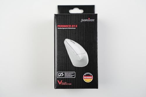 Perixx PERIMICE-813W Bluetooth Vertical Mouse - Wireless 3-in-1 Multi-Device Spec - Travelling Carry Bag - Ergonomic Right-Handed Design - White