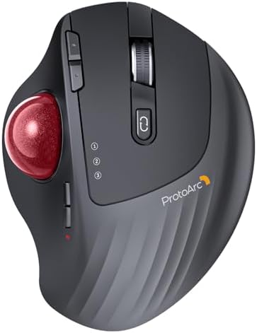 ProtoArc EM01 NL Wireless Trackball Mouse, Rechargeable Thumb Control, Red