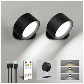 Rechargeable Wall Sconces with Remote, Magnetic Wall Lights, Black