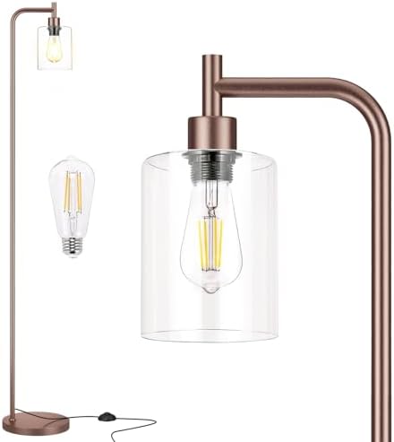 Ziisee Floor Lamps for Living Room - Industrial Standing Lamp with Glass Shade, Modern Floor Lamp with LED Bulbs, Farmhouse Floor Lamp for Bedroom, Tall Lamp for Office - Brown