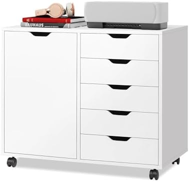 DEVAISE 5-Drawer Wood Drawer Cabinet, Office Storage Cabinet, White
