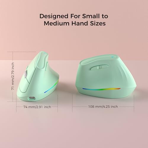 KYSONA 57° Wireless Ergonomic Mouse, Vertical Mouse, Carpal Tunnel Mouse, RGB Light, Rechargeable, Bluetooth & 2.4G, 5-Level DPI Adjustment, Quiet Click Ergo Mice Compatible with PC/Laptop/Mac, Green