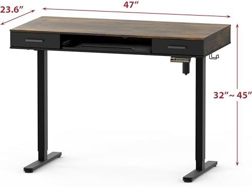 SHW 48-Inch Electric Height Adjustable Desk w/Keyboard Tray, Rustic Brown