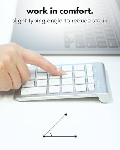 Macally Bluetooth Number Pad for Laptop - Wireless Numeric Keypad - 22 Key Numeric Keypad for Data Entry, Numpad Compatible with Mac, iMac, MacBook, iPad, iPhone, iOS, Laptop, PC, Android - Silver