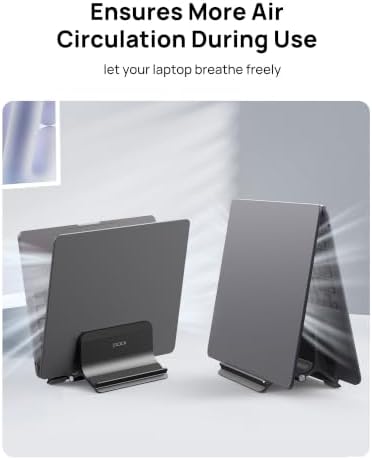 SODI Vertical Laptop Stand Holder for Desk Compatible with MacBook Air, MacBook Pro Stand Vertical Aluminum Up to 17 inch, Gravity Auto-Lock Cooling, 3-in-1 Space Saving Desk Organizer Accessories