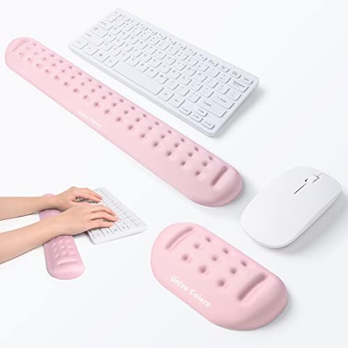 UnivoColors Pink Keyboard Wrist Support and Mouse Wrist Rest Set, Made of Memory Foam Soft Gel, Ergonomic Pad for Computer, Laptop, Mouse, Office, Gaming