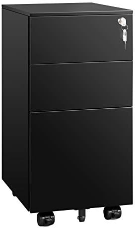 DEVAISE Slim File Cabinet, 3 Drawer Mobile Filing Cabinet for Letter/Legal/A4 Files, Fully Assembled Except Wheels, Black