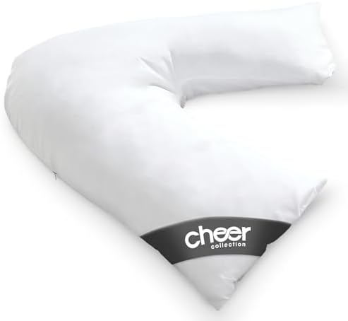 Cheer Collection Oversized V-Shaped Pillow, L-Shaped Pillow for Neck and Shoulder Support, Curved Body Pillow with Removable Pillowcase