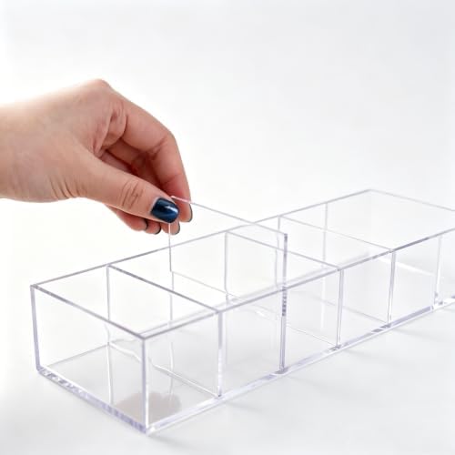 6-Compartment Clear Acrylic Organizer with Detachable Dividers, Eyeshadow Palette & Cosmetic Holder for Vanity Drawer, Cosmetic Station & Makeup Desktop