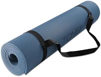 TONE Fitness 1/4" Yoga Mat, Non-Slip Exercise & Pilates Mat with Strap