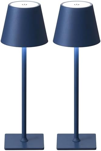 KDG 2 Pack Cordless Blue Table Lamps, Rechargeable Portable LED Desk Lamps