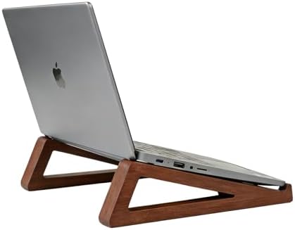 Bamboo Wooden Laptop Stand, Portable Wood Laptop Stand for Desk Tablet with Carry Pouch, Compact Travel Laptop Stand with Protective Silicone Pads, Suitable for Laptops and Tablets