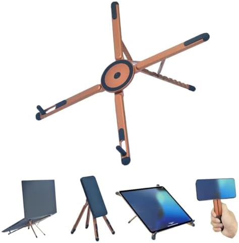 Foldable Desktop Portable Laptop Stand, Adjustable Laptop Riser with Magnetic Phone Holder, Aluminum Alloy Notebook Stand Compatible with 10-16 Inch Laptops and 4-13 Inch Phones/Tablets (Orange)