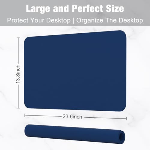 Hsurbtra Desk Pad, 23.6" x 13.8" PU Leather Desk Mat, M Extended Mouse Pad, Waterproof Desktop Blotter Protector, Non-Slip Ultra Thin Small Laptop Keyboard Writing Mat for Office Home, Navy Blue
