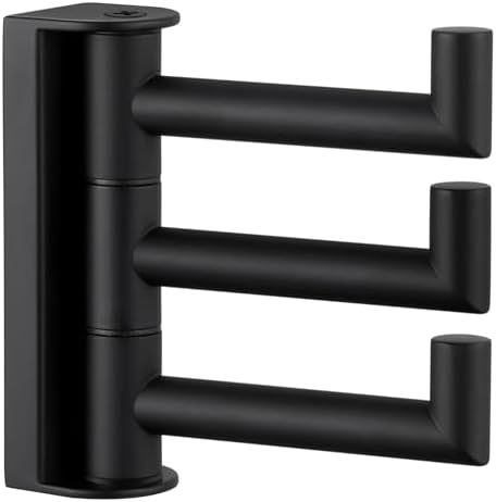 Suyar Swivel Towel Hook with 3 Arms, Bathroom Coat Robe Holder Matte Black