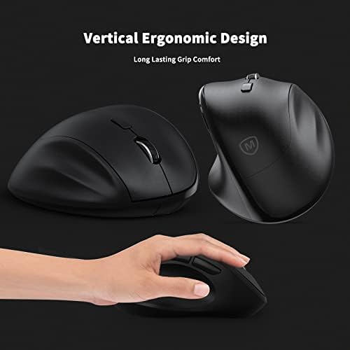 Ergonomic Wireless Mouse with USB Receiver for PC Computer, Laptop and Desktop, Ergo Mouse Vertical with Silent Clicks Long Battery Life, Up to 1600 DPI & 1 AA Battery Powered, Black