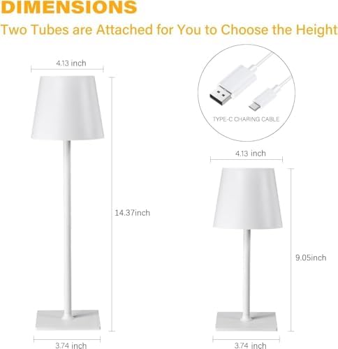 CHLORANTHUS 2 Pack Cordless Table Lamps, 3 Colors Stepless Dimming, 5000mAh Rechargeable Battery LED Desk Lamp for Bedroom/Couple Dinner/Desk/Cafe/Dining Room/Terrace