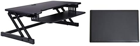 Rocelco 37.5" Deluxe Height Adjustable Standing Desk Converter with Anti Fatigue Mat BUNDLE - Quick Sit Stand Up Computer Workstation Riser - Large Retractable Keyboard Tray - Black (R DADRB-MAFM)