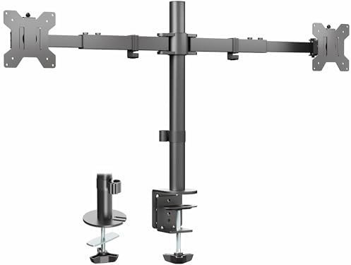 VIVO Dual LCD LED 21 to 32 inch Monitor Desk Mount, Heavy Duty, Adjustable Telescoping Arms, Flush Wall Setup, Fits 2 Screens, Black, STAND-V002E