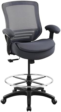 400lbs Office Drafting Chair Wide Dual Seat Cushion Height Adjustable Armrest for High Standing Desk with Lumbar Support and Enlarged Adjustable Footrest (Black Frame Gray Fabric)