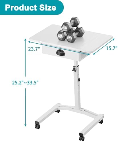 Rolling Standing Computer Desk With Drawer, Small Mobile Laptop Desk Cart