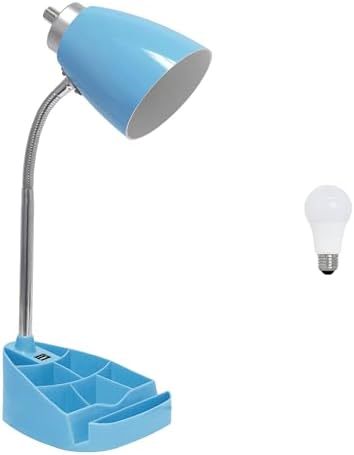 Simple Designs LD1056-BLU-LB 18.5" Gooseneck Organizer Desk Lamp with iPad Tablet Stand Book Holder and USB Port, with LED Bulb, Blue
