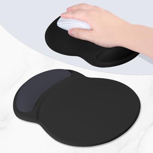 ITNRSIIET Ergonomic Mouse Pad with Comfort Gel Wrist Rest, Non-Slip PU Base, Smooth Textured Surface, Reduces Hand Fatigue & Wrist Pain, 8.7 x 7.2 Inch for Office Gaming Home, Black Gray