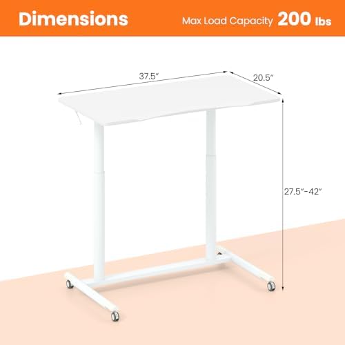 Tangkula Mobile Standing Desk, C-Shaped Sit Stand Desk with Adjustable Height, Lockable Wheels & Metal Frame, Rolling Laptop Desk, Portable Computer Workstation for Small Space