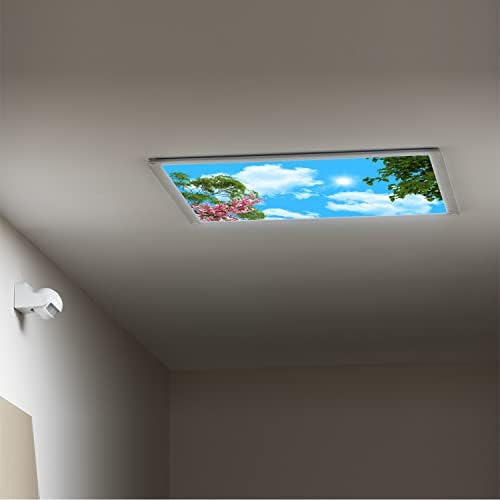 Fluorescent Light Cover Decorative Ceiling Light Filters,Tree Leaves Sky Clouds Pattern,for Classroom Office Hospitals Home Ceiling Decorative,2ft x 4ft,Green