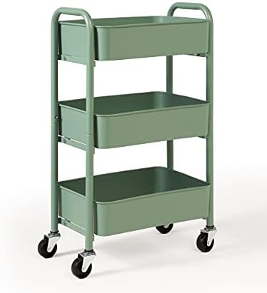 SunnyPoint 3-Tier Delicate Compact Rolling Metal Storage Organizer - Mobile Utility Cart Kitchen/Under Desk Cart with Caster Wheels - Turq (15.35" X 10.24" X 26.8"H)